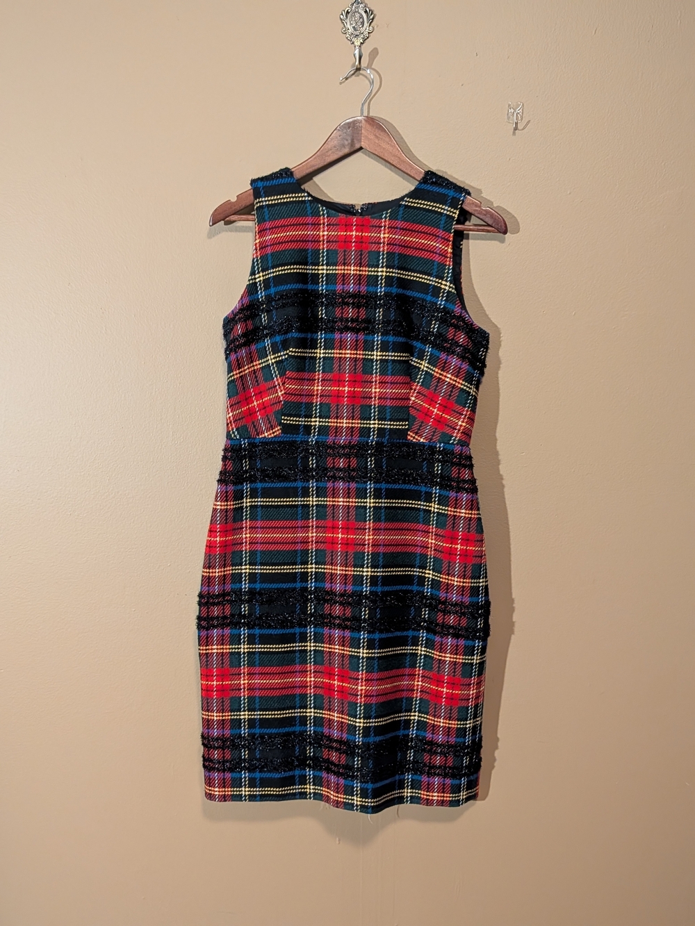 J. Crew Holiday Tartan Plaid Sparkle Fringe Dress Sz 6. Italian Fabric.
